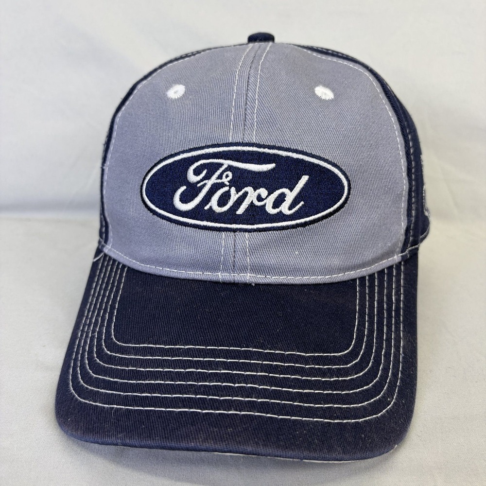 Ford Hat V8 Logo Baseball Cap Mens OSFM Navy Grey Embroidered Adjustable